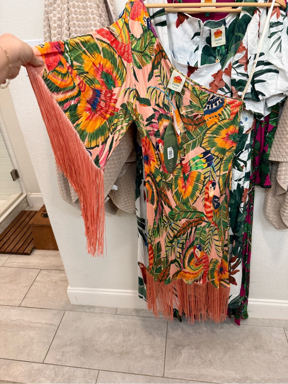 FARM Rio One-Shoulder Tropical Fringe Midi Dress - Green, Pink, Orange, Yellow - Picture 11 of 11